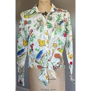 J Crew Hawaiian Tie Front Shirt S
